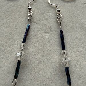 Elegant Monochromatic and Clear Beaded 925 Silver Earrings Style # 033